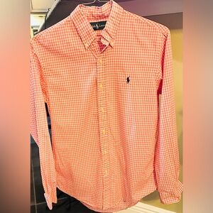 Ralph Lauren Men's Pink and White Checkered Long Sleeved Shirt